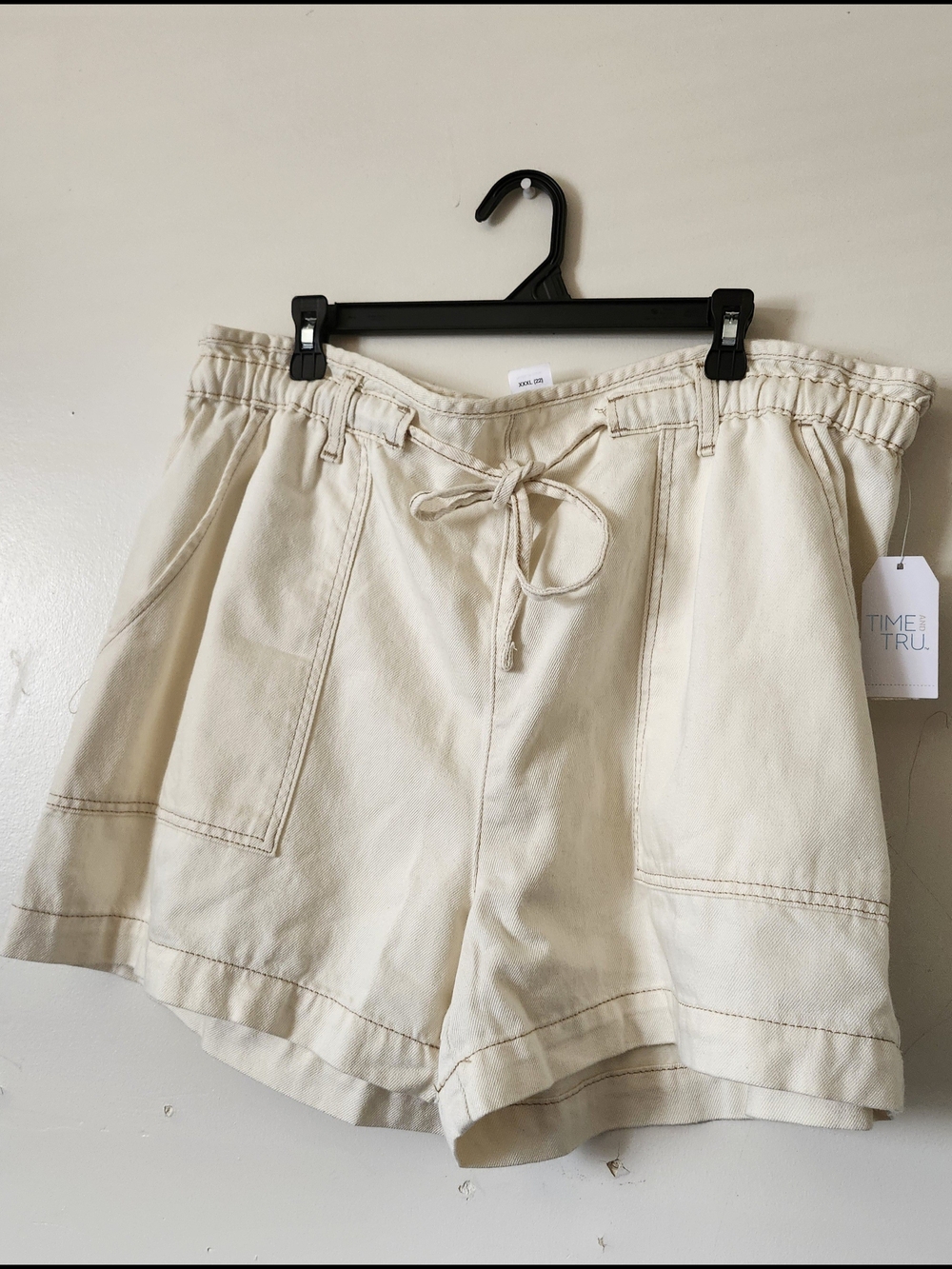 Time and Tru Cream Drawstring Utility Cargo Shorts